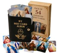 Holy Cards Holder, Catholic PU Leather Prayer Card Organizer with 54 Catholic Prayers Cards, Portable Travel Wallet for Religious, Book Accessory, Religious Gift for Men Women (Black)