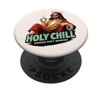 Holy Chill Funny Jesus Coffee Humor Sinning Ain't Winning PopSockets Adhesive PopGrip