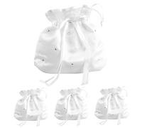 Holy Communion Bag, 4PCS White Bride Bridesmaid Bag with Rhinestones and Bowknot, Bride Purse with Drawstring for Wedding Day