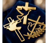 Holy Communion Decorations, Gold Cross and Dove Cake Topper Set of 3, Acrylic First Communion Cake Decorations for Religious Ceremony