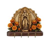 Holy Communion Holder, Wooden Religious Rack, 11.8x9 Inches Key Hook with Wall Mount, Carved Wood Art Piece, Keys Hanger with Sacred Theme Design, Key Rack for Entryway and Shelves