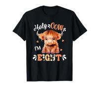 Holy Cow Im Eight Scottish Highland Cow Print 8th Birthday T-Shirt