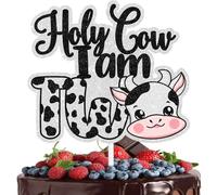 Holy Cow I'm Two Cake Topper Kids Happy Birthday Cute Dairy Cow Decoration, Boys and Girls Birthday Party, Farm Party, Baby Shower, Animal Moo Moo Decoration (Two)