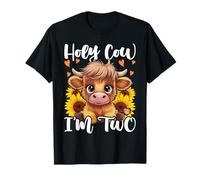 Holy Cow Im Two Scottish Highland Cow Print 2nd Birthday T-Shirt