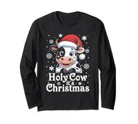 Holy Cow It's Christmas Cartoon Farm Animal Outfit Xmas Cow Long Sleeve T-Shirt