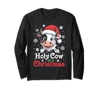 Holy Cow It's Christmas Cartoon Farm Animal Outfit Xmas Cow Long Sleeve T-Shirt