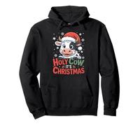 Holy Cow It's Christmas Cartoon Farm Animal Outfit Xmas Cow Pullover Hoodie