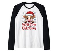Holy Cow It's Christmas Cartoon Farm Animal Outfit Xmas Cow Raglan Baseball Tee