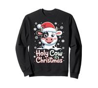 Holy Cow It's Christmas Cartoon Farm Animal Outfit Xmas Cow Sweatshirt