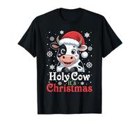 Holy Cow It's Christmas Cartoon Farm Animal Outfit Xmas Cow T-Shirt