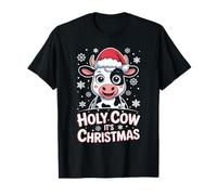 Holy Cow It's Christmas Cartoon Farm Animal Outfit Xmas Cow T-Shirt