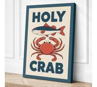 Holy Crab Retro Canvas Wall Art Print 30x20 Inch (76 x 51 cm)