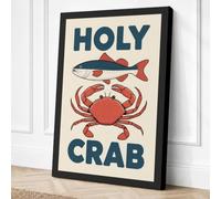 Holy Crab Retro Canvas Wall Art Print 36x24 Inch (91 x 61 cm)
