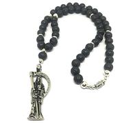 Holy death's black lava rocks short lenght necklace. Collar corto de la Santa muerte con piedras de lava.