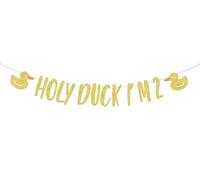 Holy Duck I'm 2 Birthday Banner, So Ducking Cute Decoration Farm Animal Theme Happy 2nd Birthday Garland Gold Glitter Duck Themed Decor for 2nd Bday Party Supplies
