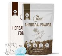 Holy Earth 100% Pure Bhringraj Powder - 100g (Eclipta alba) | Organic & Natural Hair Care with Free Gloves & Shower Cap | Supports Growth & Scalp Health | Vegan, Non-GMO | Resealable Pack