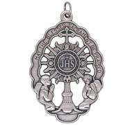 Holy Eucharist Commemorative Medal Pendant | Silver Tone Metal | Includes Eucharistic Congress Prayer Card | Catholic Keepsake Gift