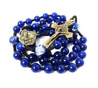 Holy Family Blue Jade and Sandstone Cord Rosary & Rosary Bracelet Set - Tiger Eye Bracelet Men - Catholic Rosary for men - Rosary Beads Catholic For Men - Catholic Rosary - Rosarios Catolicos