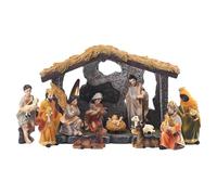 Holy Family Nativity Set with Figures - Jesus Birth Set, Miniature Statue, Manger Crib Ornament, Church Home Decor