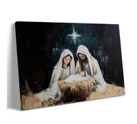 Holy Family Nativity Wall Art, Christian Christmas Canvas Print, Religious Faith Artwork, Inspirational Jesus Birth Painting for Living Room Decor 28x35cm Frame
