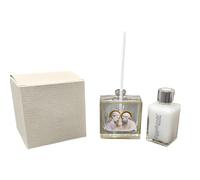 Holy Family Square Glass Perfumer with Gold Details in Gift Box, Wedding Favours, Baptism, Communion, Confirmation, Graduation, Anniversaries and Useful Gifts (Holy Family 3)