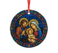 Holy Family Stained-Glass Style Acrylic Christmas Ornament - 3.5″ Round Nativity Window Design - Brings The Reverence of Midnight Mass Home