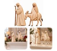 Holy Family Statue, Journey to Bethlehem Nativity Figurine Set | 2-piece set with Mary on donkey & Joseph. Wood-look religious decor. Great mantel, shelf, or Christian keepsake gift.