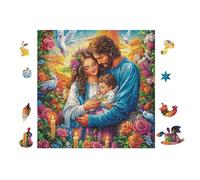 Holy Family with Flowers 100 Piece Complete Jigsaw Puzzle Set Teens Beginners Educational Challenge Puzzle Fans Group Play Anniversary Fathers Thick Cardboard 28x28cm