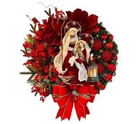 Holy Family Wreath Decorations Large Christmas Front Door Wreaths with Lights Nativity Scene Set Ornaments Winter Fall Berry Xmas Wreaths for Windows Indoor Outdoor Jesus Figurine Wall Decor