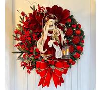 Holy Family Wreath Decorations, Lighted Nativity Scene Christmas Door Decorations Christmas Wreaths for Front Door, Winter Fall Berry Xmas Wreaths for Windows Indoor Outdoor Home Holiday Decor (A)