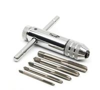 Holy Feather Ratcheting Tap Wrench Set with 5 PC HSS Straight Flute Taps, T-Handle, Reversible, M3 M4 M5 M6 M8 Threading Tools