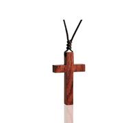 Holy Fringe Natural Walnut Wood Cross Necklace for Men & Women - Small Wood Cross Pendant Necklace for Men and Women - Small Wooden Cross for Car Mirror - Religious Pendant Necklace Jewelry, Medium,