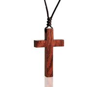 Holy Fringe Natural Walnut Wood Cross Necklace for Men & Women - Small Wood Cross Pendant Necklace for Men and Women - Small Wooden Cross for Car Mirror - Religious Pendant Necklace Jewelry, Medium,
