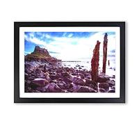 Holy Island in Lindisfarne Painting Framed Print | A2 Black Framed Wall Art | Ready to Hang | Modern Landscape Picture | Living Room Bedroom Lounge Office