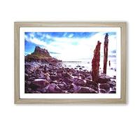 Holy Island in Lindisfarne Painting Framed Print | A2 Oak Framed Wall Art | Ready to Hang | Modern Landscape Picture | Living Room Bedroom Lounge Office