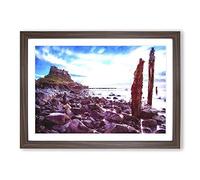 Holy Island in Lindisfarne Painting Framed Print | A2 Walnut Framed Wall Art | Ready to Hang | Modern Landscape Picture | Living Room Bedroom Lounge Office