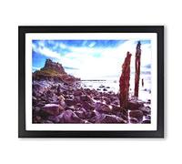 Holy Island In Lindisfarne Painting Modern Art Framed Print | A3 Black Framed Wall Art | Ready to Hang | Modern Landscape Picture | Living Room Bedroom Lounge Office