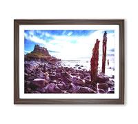 Holy Island In Lindisfarne Painting Modern Art Framed Print | A3 Walnut Framed Wall Art | Ready to Hang | Modern Landscape Picture | Living Room Bedroom Lounge Office