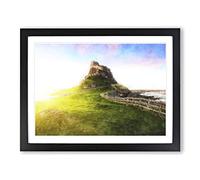 Holy Island Lindisfarne Painting Modern Art Framed Print | A3 Black Framed Wall Art | Ready to Hang | Modern Landscape Picture | Living Room Bedroom Lounge Office