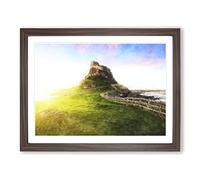 Holy Island Lindisfarne Painting Modern Art Framed Wall Art Print, Ready to Hang Picture for Living Room Bedroom Home Office Décor, Walnut A4 (34 x 25 cm)