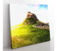 Holy Island Lindisfarne Painting Modern Canvas Wall Art Print Ready to Hang, Framed Picture for Living Room Bedroom Home Office Décor, 35x35 cm (14x14 Inch)