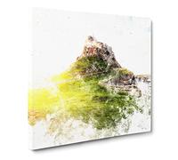 Holy Island Lindisfarne Watercolour Modern Canvas Wall Art Print Ready to Hang, Framed Picture for Living Room Bedroom Home Office Décor, 20x20 Inch (50x50 cm)