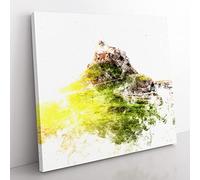 Holy Island Lindisfarne Watercolour Modern Canvas Wall Art Print Ready to Hang, Framed Picture for Living Room Bedroom Home Office Décor, 35x35 cm (14x14 Inch)