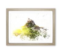 Holy Island Lindisfarne Watercolour Modern Framed Print | A4 Oak Framed Wall Art | Ready to Hang | Modern Landscape Picture | Living Room Bedroom Lounge Office