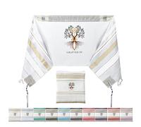 Holy Land Market Grafted IN - Messianic Christian Prayer Shawl/Tallit Prayer Shawl - Creation and Restoration Talit, All White / Gold, 72 x 22 Inches