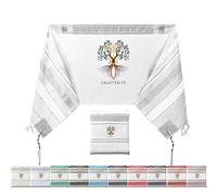 Holy Land Market Grafted IN - Messianic Christian Prayer Shawl/Tallit Prayer Shawl - Creation and Restoration Talit, All White / Silver, 72 x 22 Inches