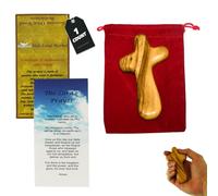 Holy Land Market Hand Held Bethlehem Olive Wood Handmade by Christians Cross With a Velvet Bag And a Prayer Card and A Certificate of Authenticity (4 Inches) (1 Count)