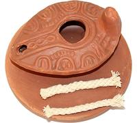 Holy Land Market Herodian Ancient Biblical Oil Lamp Replica - Byzantine III/Plate, Clay, 10 cm, Includes Wicks & Plate