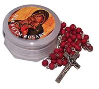 Holy Land Market Holy Land Rosary Necklace - Rose Scented Rosary from Jerusalem, Blessed Christian Pendant, Red, 22 in