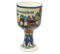 Holy Land Market Jerusalem City Walls and Old City View Armenian Ceramic Wine Cup/Goblet Large 6 Inches Or 16 Cm